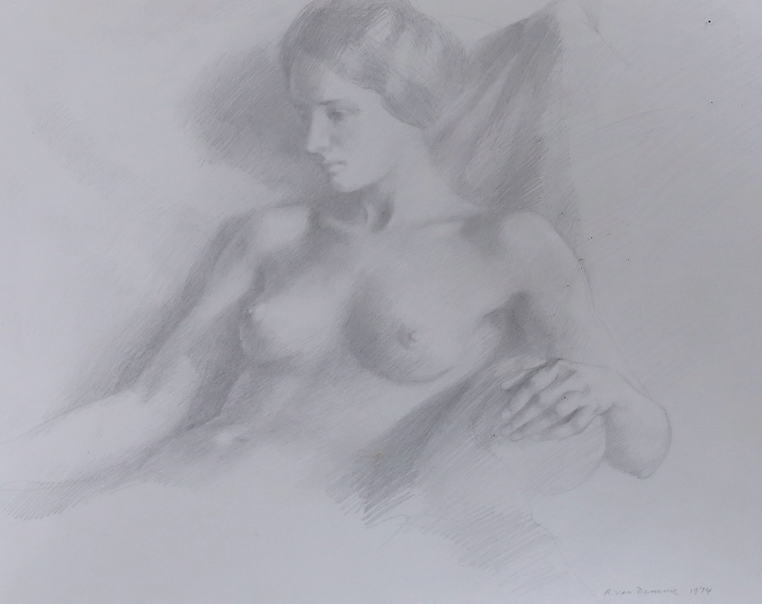 Roger Van Damme (1921-), pencil drawing, Female nude, signed and dated 1974, 28 x 37cm